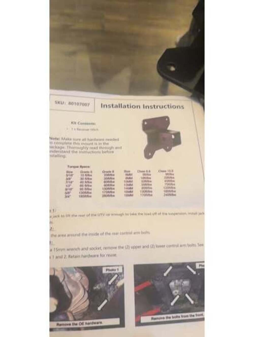 Receiver Hitch Installation Instructions SKU 80107007